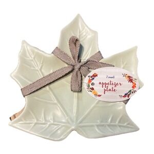 Fall Maple Leaf Appetizer Plates Set of 2 Ceramic Autumn Thanksgiving Dish